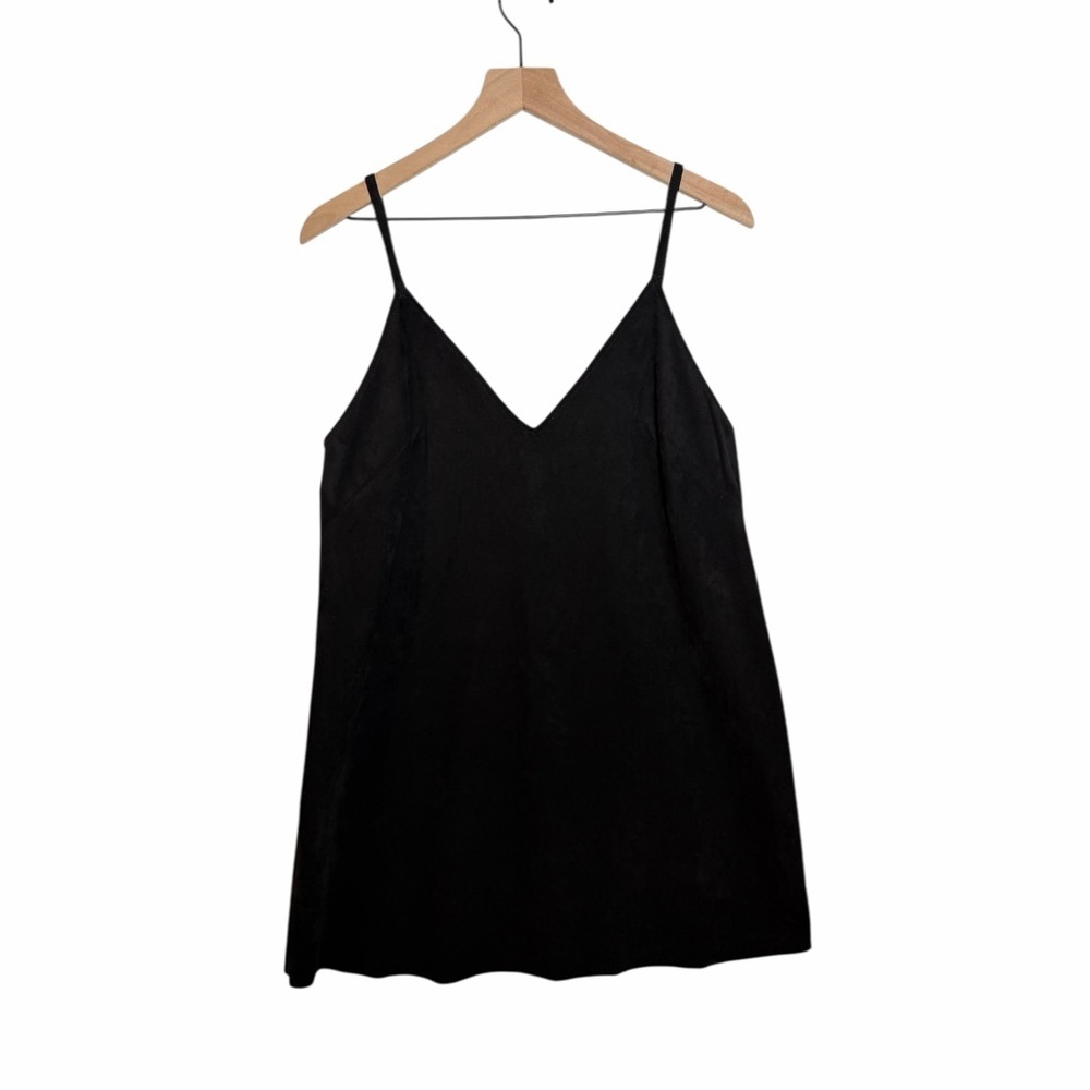 Wilfred Free Black Faux Suede Slip Dress Minimal Spaghetti Strap Aritzia L - Picture 2 of 8